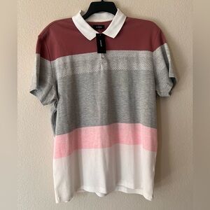 ALFANI Mens Golf Polo Shirt Large Gray Red White Colorblock Short Sleeve Collar